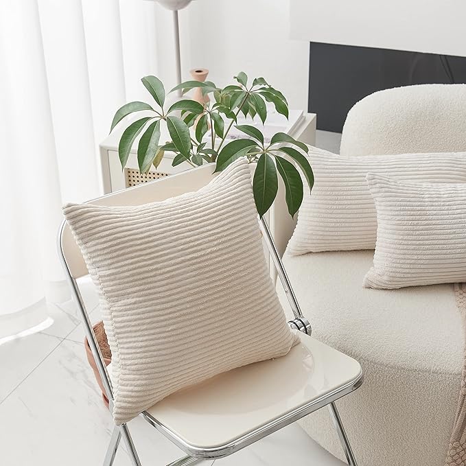 Home Brilliant Rectangle Throw Pillow Covers 12x20 Set of 2 Solid Striped Velvet Oblong Throw Pillow Case for Christmas Couch Chair Baby Toddler Lumbar Pillow, 12 x 20 inch, Cream Cheese
