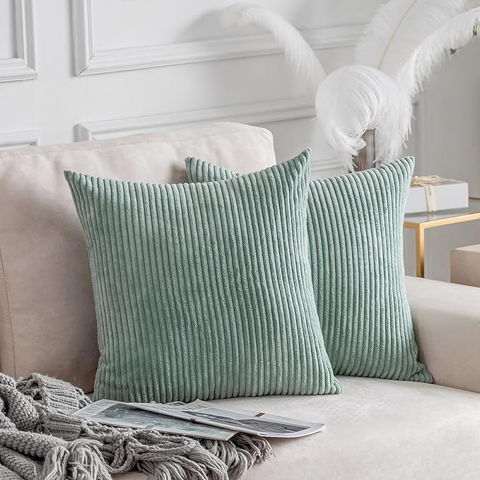 Home Brilliant Couch Spring Pillow Covers 26x26 Set of 2 Super Soft Corduroy Large Euro Sham for Bedroom Pillow Covers, 26 x 26 inch, Iceburg Green