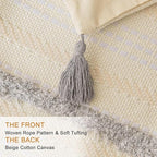 Boho Throw Pillow Covers 12x20 Set of 2 Woven Tufted Farmhouse Pillows Cover with Tassels Textured Striped Cushion Case Lumbar Pillow Cases Decorative Pillowcase for Sofa, Couch, Bed, Light Grey
