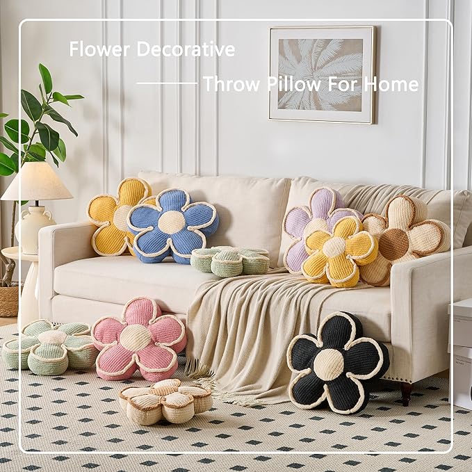 Flower Pillow White Flowers Shaped Cushion Decorative Daisy Pillow for Bed Couch Cute Throw Pillows