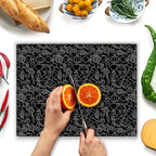 Glass Cutting Board 16"x12": Tempered Glass Kitchen Counter Protector - Durable- Scratch-Resistant, Heat-Proof - Design 4 - Black Design