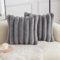 Neelvin Grey Faux Fur Cozy Soft Striped Decorative Throw Pillow Covers 24x24 inch Set of 2,Velvet Pillowcase Cushion Case for Sofa Couch
