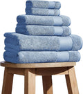 BIOWEAVES 100% Organic Cotton 700 GSM Plush 6-Piece Towel Set GOTS Certified, 2 Bath Towels, 2 Hand Towels & 2 Washcloths - Cerulean Blue