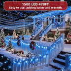 470ft Outdoor Christmas Lights, 1500 LED Super Long String Lights 12 Modes & Timer Memory, Dimmable Outsite Waterproof Light Strings for Xmas Tree Garden Wedding Party Holiday Decorations Blue
