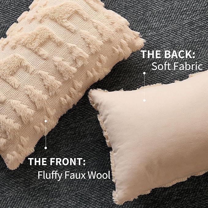 DFXSZ Christmas Pillow Covers 12x20 inch Set of 2 Beige Christmas Tree Elk Decoration Soft Plush Faux Fur Jacquard Throw Pillows for Bedroom Sofa Holiday Festivals Winter Home Decor PTK069C12