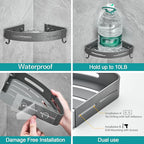Hoomtaook 2-Tier Corner Shower Shelf No Drilling Bathroom Shelves Shower Caddies Adhesive Bath Corner Shelf Wall Mounted Bathroom Shower Caddy Organizer - Dark Grey