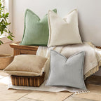 decorUhome Corduroy Sage Green Throw Pillow Covers 18x18 Set of 2 Decorative Soft Boho Farmhouse Euro Couch Pillow Covers for Living Room Bed Sofa Broadside Striped Pillow Cases