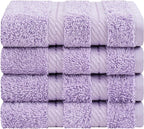 American Soft Linen Luxury Washcloths for Bathroom, 600 GSM 100% Cotton 4 Piece Turkish Wash Cloth Set, 13x13 in Soft Rags for Body and Face, Lilac Washcloths
