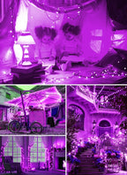 Brightown 2-Pack 400LED 170FT Total Halloween Solar Outdoor Lights IP65 Waterproof Solar Powered Lights with 8 Lighting Modes for Party Garden Yard Home Holiday Tree Decoration Lighting,Purple