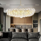Nordic Bubble Ball Swirled Glass Chandelier, 36" Long Rectangular Chandeliers Island Light Fixture Gold and Clear Blown Glass Large Pendant Light Fixture for Bedroom Study Restaurant Dining Table