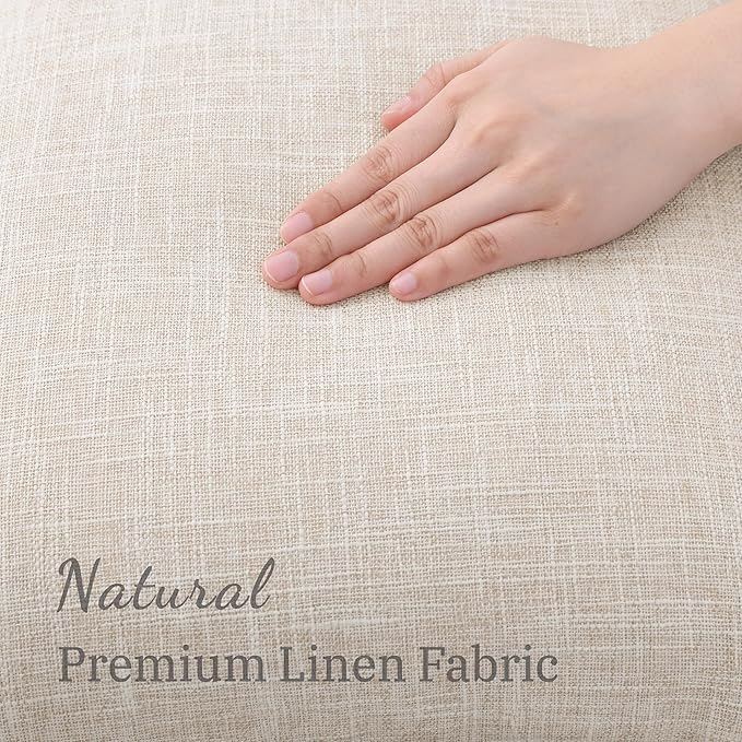 decorUhome Decorative Outdoor Throw Pillow Covers 24x24 Set of 2, Square Linen Rustic Neutral Farmhouse Euro Pillow Covers with Stitched Edge for Couch, Sofa, Living Room, Beige