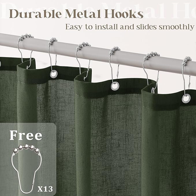 Olive Green 96 Inch Shower Curtain Linen Extra Long Shower Curtains for Bathroom Boho Farmhouse Green Water Repellent Extra Tall Drapes 72x96 Inches Long with Hooks 8 Ft