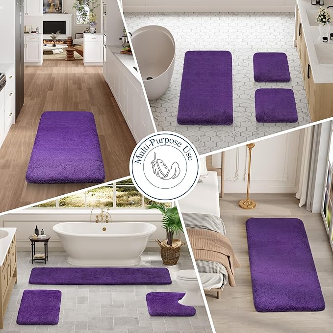 Walensee Large Bathroom Rug (24 x 72, Dark Purple) Extra Soft and Absorbent Shaggy Bath Mat Machine Washable Microfiber Non Slip Luxury Floor Mat