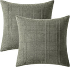 MIULEE Decorative Linen Check Euro Shams Throw Pillow Covers Neutral Farmhouse Vintage Pillow Covers 26x26 Set of 2 Boho Modern Home Decor for Sofa Couch Bedroom Cushion Olive Green
