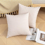 Kevin Textile Pack of 2 Outdoor Waterproof Throw Pillow Covers Decorative Farmhouse Checkered Square Solid Cushion Cases for Patio Garden Porch Sofa Light Beige 18x18 inch