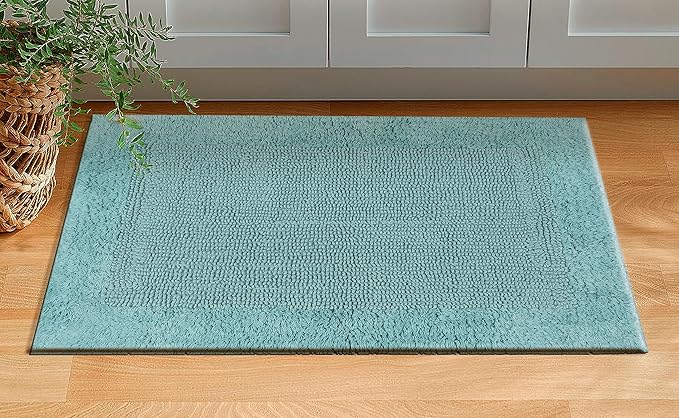 Savi Home Bath Mat Rug 17x24 Aqua Blue, 100% Pure Cotton, Super Soft Bath Rug, Plush & Absorbent, Hand Tufted Heavy Weight Construction, Full Reversible Step Out Rugs