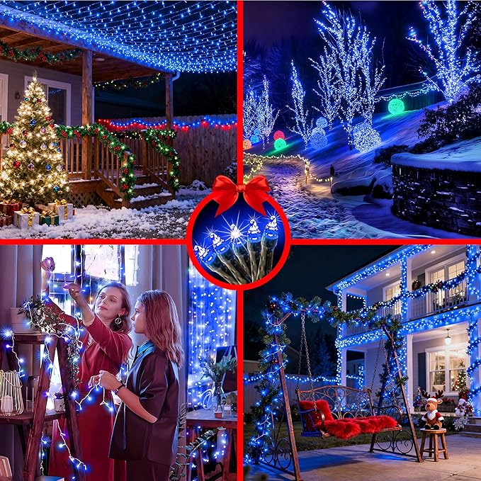 1500 LED 502ft Outdoor Christmas Lights Super Long String Lights 8 Modes Timer Memory, Outsite Waterproof Dark Green Wire Fairy Light Strings for Xmas Tree Wedding Holiday Party Decorations Blue