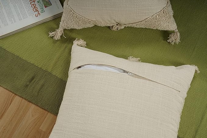 GRUHUM Throw Pillow Covers 18x18-Set of 2 Boho Decorative Handwoven Fancy Tufted Cushion Case for Living Room Bedroom Sofa Couch Farmhouse Car Home Decor Cotton Comfy Square Modern 18x18 inch,Cream