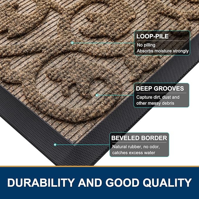 Smiry Welcome Door Mat Outside Entrance, Heavy Duty Trap Dirt and Moisture Easy Clean Low Profile Patio Porch Indoor Outdoor Front Doormat for Entry, 29.5x17 Inch, Brown/Welcome