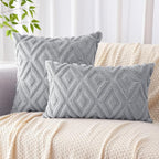 Pallene Grey Throw Pillow Covers 12x20 Set of 2, Soft Plush Faux Fur Decorative Lumbar Couch Pillow Covers for Sofa Bed Living Room Pillow Cases with 3D Diamond Pattern