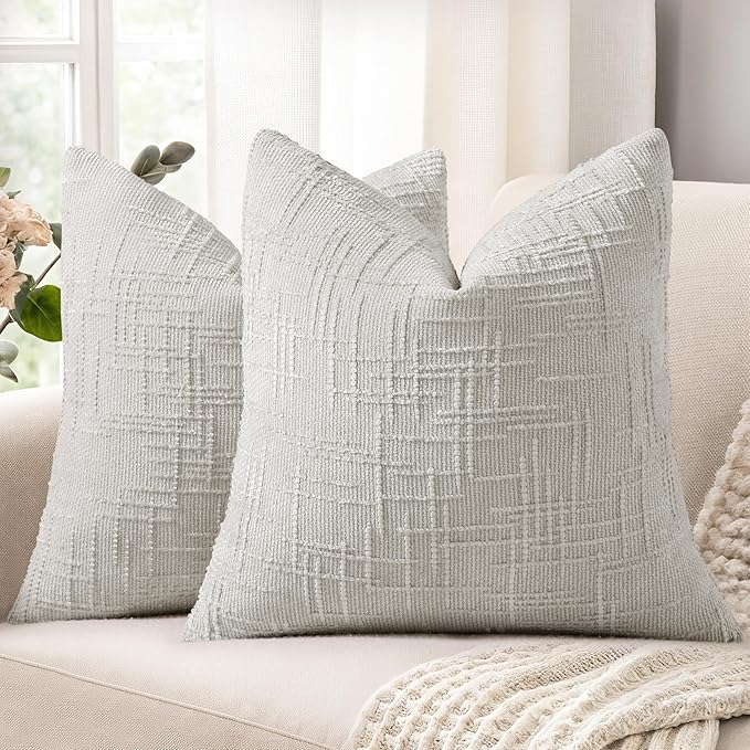 decorUhome Light Grey Chenille Throw Pillow Covers 26x26 Set of 2 Thick Textured Slubby Couch Pillow Covers Farmhouse Accent Modern Neutral Decorative Pillow Cases for Bed Sofa Living Room