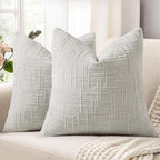 decorUhome Light Grey Chenille Throw Pillow Covers 18x18 Set of 2 Thick Textured Slubby Couch Pillow Covers Farmhouse Accent Modern Neutral Decorative Pillow Cases for Bed Sofa Living Room
