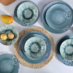 Melamine Dinnerware Sets of 12Pcs,Dishes Set for 4, Blue Dinnerware Sets, Suitable for Indoor and Outdoor Use,Unbreakable,Dishwasher Safe,BPA free