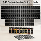 Square Spice Jars with Black Bamboo Wooden Lid (Pack of 24) Spice Jars with Shaker Insert and 240 Labels - Bamboo Lid Glass Container for Spice Organisation [4.3 in × 1.8 in]