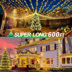 KNONEW 600ft 1500 LED Christmas String Lights Outdoor 8 Lighting Modes & Timer Dimmable Fairy Light Plug in Waterproof for Xmas Roof Yard Tree Wedding Party Holiday Decorations (Warm White)