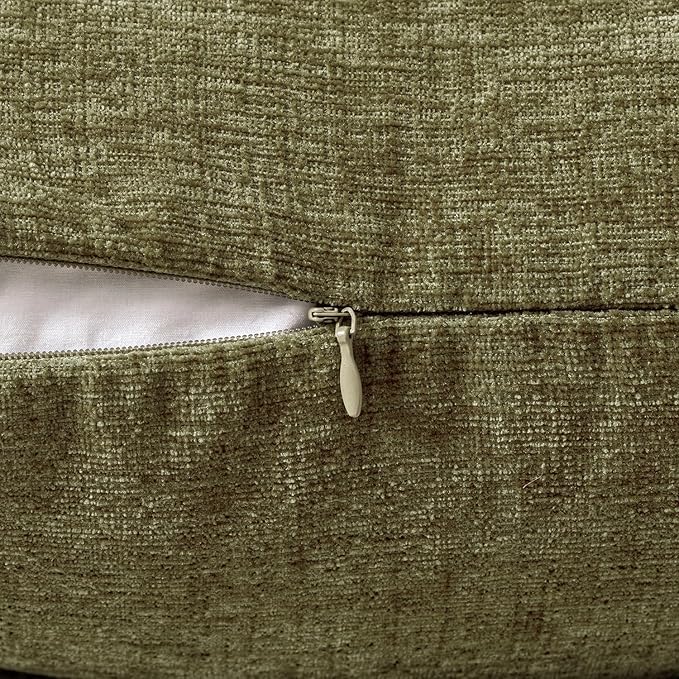 MIULEE Pack of 2 Couch Throw Pillow Covers 12x20 Inch Soft Olive Green Chenille Pillow Covers for Sofa Living Room Solid Dyed Pillow Cases