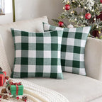 MIULEE Christmas Pack of 2 Classic Retro Checkers Plaids Polyester Linen Soft Solid Cushion Case Green and White Decorative Porch Throw Pillow Covers for Home Decor Sofa Bedroom Car 22 x 22 Inch