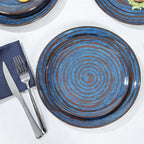 Melamine Dinnerware Set, 12-Piece Plates and Bowls Set, Blue Threaded Plastic Dishes Set, Service for 4, BPA-Free, Dishwasher Safe