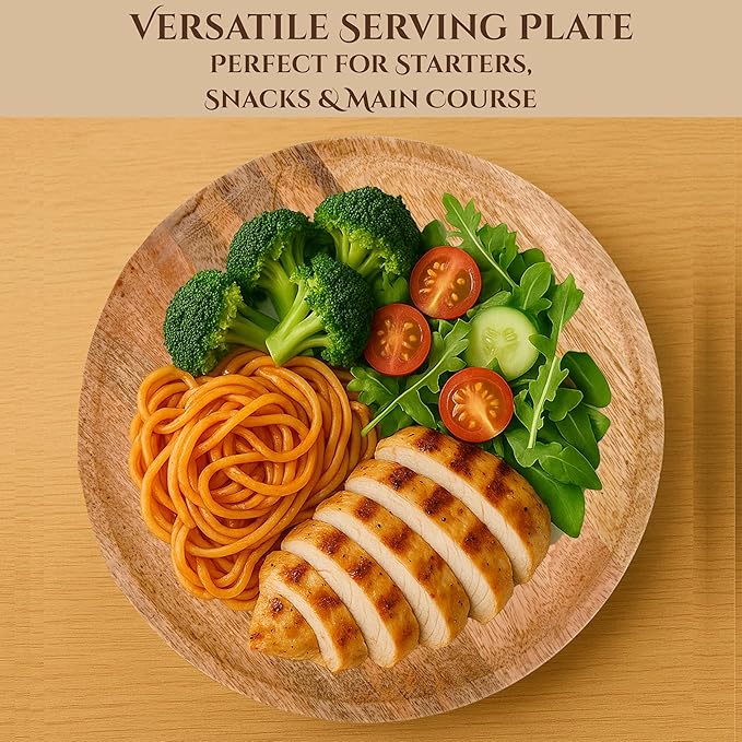Alpha Living Home 13” Wooden Charger Plates - Set of 2, Handcrafted Round Rustic Dinnerware for Table Décor, Weddings, Thanksgiving, Parties, and Everyday Dining (Natural)
