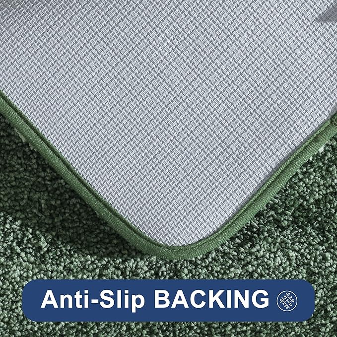 COSY HOMEER Extra Thick Bath Rugs for Bathroom - Anti-Slip Bath Mats Soft Plush Yarn Shaggy 100% Strong Mirco Polyeste Mat Living Room Bedroom Mat Floor Water Absorbent(Green,16x24 - Inches)