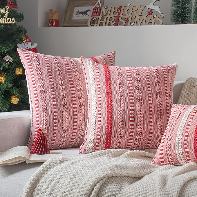 Christmas Pillow Covers 22x22 Inch Set of 2, Farmhouse Boho Christmas Decorative Couch Pillow Cases, Navy Blue Accent Pillows of Bed, Sofa Bedroom Living Room Home Decor Cushion Cove