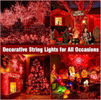 Nisocy 66FT 200 LED Red String Lights with Green Wire, Waterproof Christmas Tree Fairy Lights with 8 Modes, Indoor Outdoor Decorative Lighting for Holiday, Party, Garden, Patio