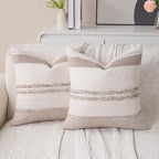 Boho Khaki Pillow Covers Pack of 2-18x18 Inch Decorative Farmhouse Accent Striped Boho Throw Pillows Neutral Coastal Textured Square Pillowcases for Couch Living Room Bed Sofa, Home Decor