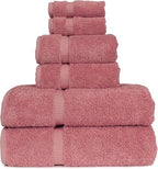 Luxury Hotel & Spa Collection, Quick Dry 100% Turkish Cotton, 700 GSM, Eco Friendly Towel, Bathroom and Kitchen Dobby Border Towels, 2-Bath Towel, 2-Hand Towel, 2-Washcloth (Bundle Set of 6, Pink)
