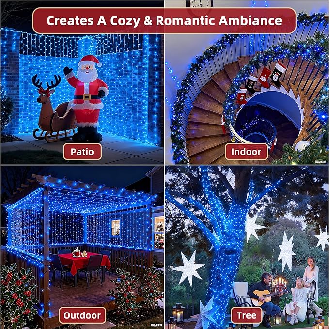240FT Christmas Lights Outdoor, 750 LED Christmas Tree Decoration Lights with 12 Modes & Timer Memory, Dimmable Plug in Waterproof LED Xmas Light for Yard Trees Wedding Party Holiday Blue