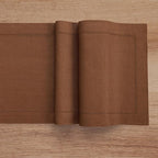Solino Home Linen Brown Table Runner 48 Inches - Classic Hemstitch, 100% Pure Linen Coffee Table Runner 14 x 48 Inch Ideal for Dresser Tables, Fall, Autumn, Thanksgiving