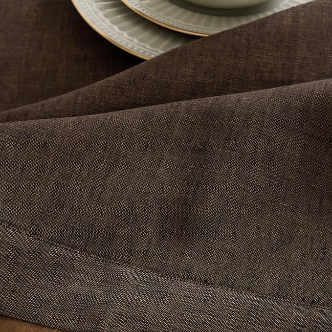 Solino Home Linen Chambray Brown Table Runner 108 Inches Long - Athena, 100% Pure Linen Dining Table Runner 14 x 108 Inch for Fall, Autumn, Thanksgiving - Handcrafted and Machine Washable