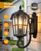 VIANIS Outdoor Lights for Porch, Black Dusk to Dawn Outside Lighting with Gold Trim, Porch Lights Outdoor with Tempered Water Ripple Glass for Garden, Patio, Entryway, Waterproof Anti-Rust