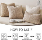 Foindtower 2 Pieces 24x24 Inch Neutral Cream, Faux Fur Throw Pillow Cover Accent Sherpa Pillow Fuzzy Soft Pillowcases Sheepskin Decorative Fleece Cushion Case for Bed Couch Living Room