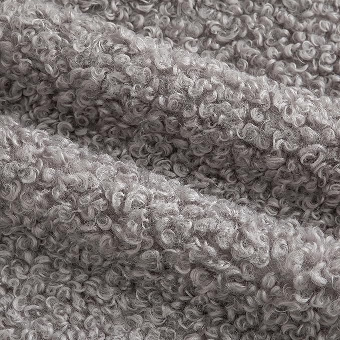 Pack of 2 Curly Teddy Wool Faux Fur Throw Pillow Covers Fuzzy Accent Soft Sherpa Pillowcases Sheepskin Fleece Decorative Cushion Case for Sofa Couch Living Room 12x20 Inch Light Grey