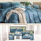 MooMee Bedding Duvet Cover Set 100% Washed Cotton Linen Like Textured Breathable Durable Soft Comfy (Heathered Peacock Blue, Full 80"x90")