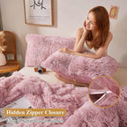 XeGe Faux Fur Throw Pillow Cases, Plush Shaggy Ultra Soft Pillow Covers, Fluffy Crystal Velvet Decorative Pillowcases, Furry Fuzzy Pillow Shams Zipper Closure, Set of 2 (King, Pink Ombre)