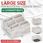 [Upgraded] Extra Large Kitchen Utensil Holder for Countertop with 360° Rotating Base, 6 Compartments, Removable Divider, Bamboo Utensil Organizer for Countertop, Farmhouse Kitchen Decor