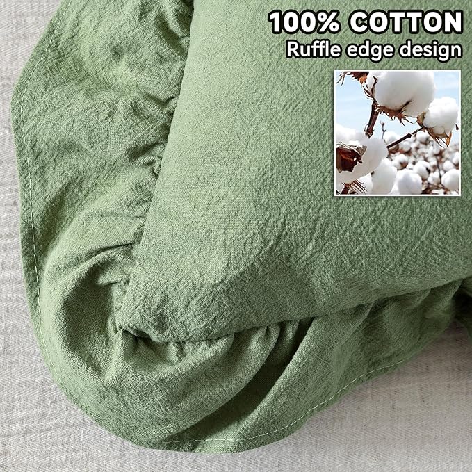 AmHoo Pack of 2 Throw Pillow Covers 100% Cotton Pre Washed Ruffle Decorative Pillowcase Cushion for Couch Sofa Bedroom 16 x 16-Inch Sage Green