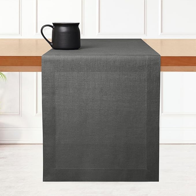 D'Moksha Homes Linen Charcoal Grey Table Runner 108 Inches Long - 100% Pure Linen Dining Table Runner 14 x 108 Inch for Fall, Autumn and Halloween - Machine Washable