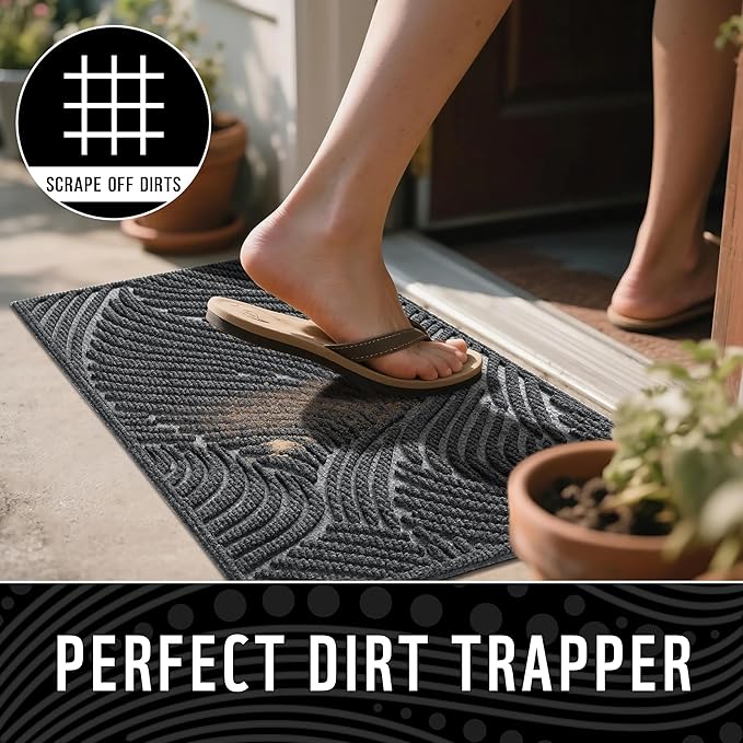 Yimobra Large Door Mat 47x24, All-Weather Waterproof Art Line Outdoor Mats for Front Door, Heavy Duty Non-Slip Welcome Matt for Garage Patio Proch Entryway Indoor, Dark Grey